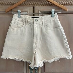 Hollister Cream High-Rise Frayed Hem Denim Shorts